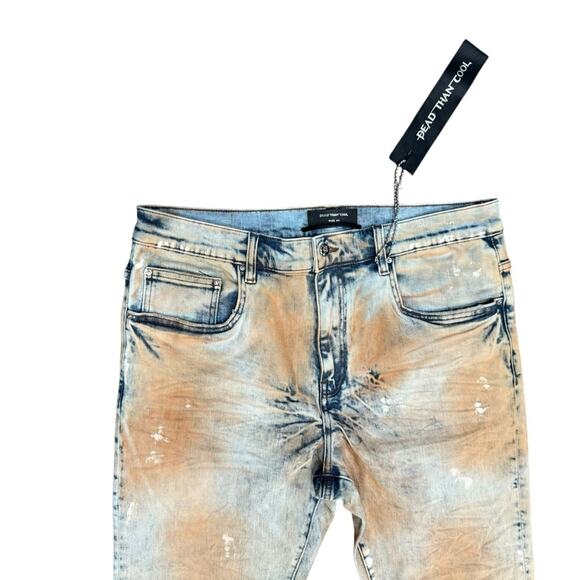 Dead Than Cool Oxidation Men's Distressed Tan and Blue Jeans NWT Size 36 - Picture 4 of 7